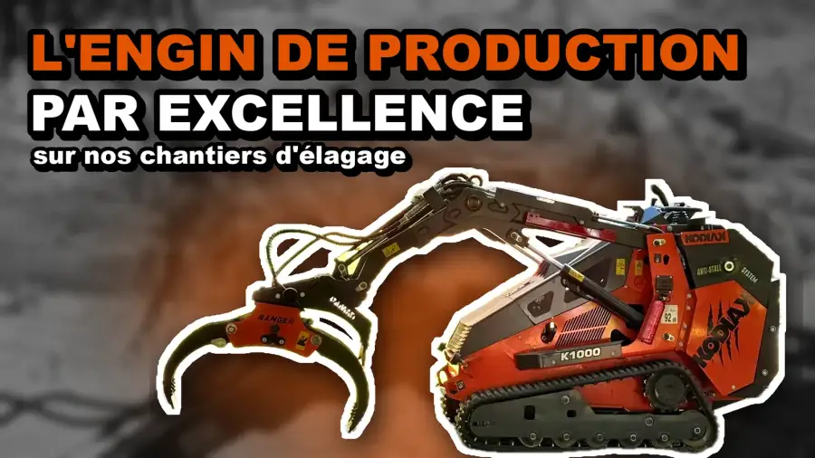 L'équipe d'élagueurs et de SA Machinery réunie sur le stand du Salon Vert, devant les mini-chargeurs Kodiak
